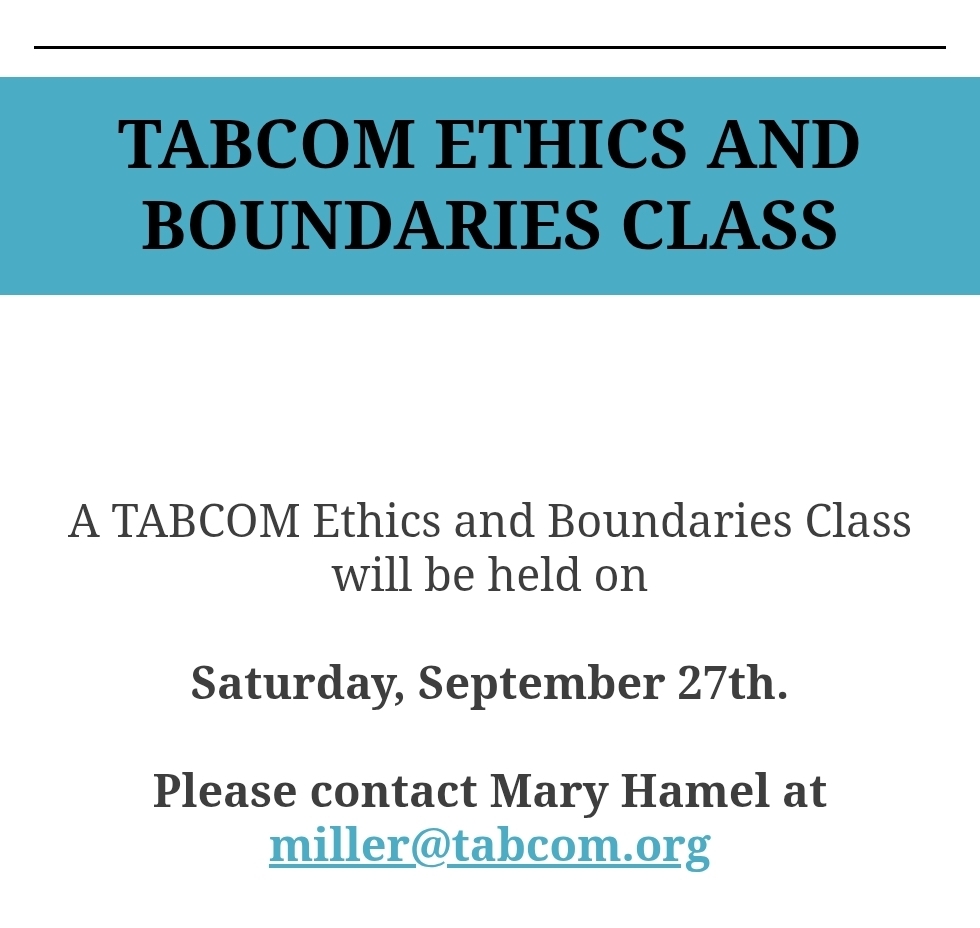 TABCOM Ethics and Healthy Boundaries Workshop – September 27, 2025, Groton, MA